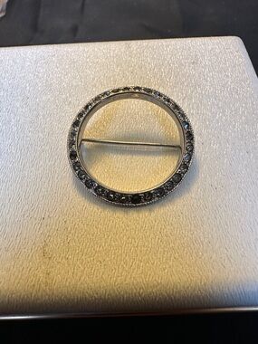 Vintage Sterling Silver Circle Brooch Rhinestone Pavé Eternity Pin